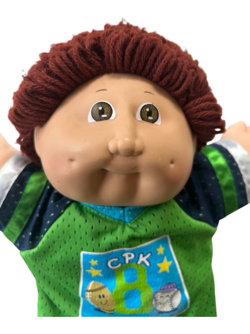 CPK Green Jersey Plush Doll with Reddy Brown Yarn Hair - Kids Toy EUC